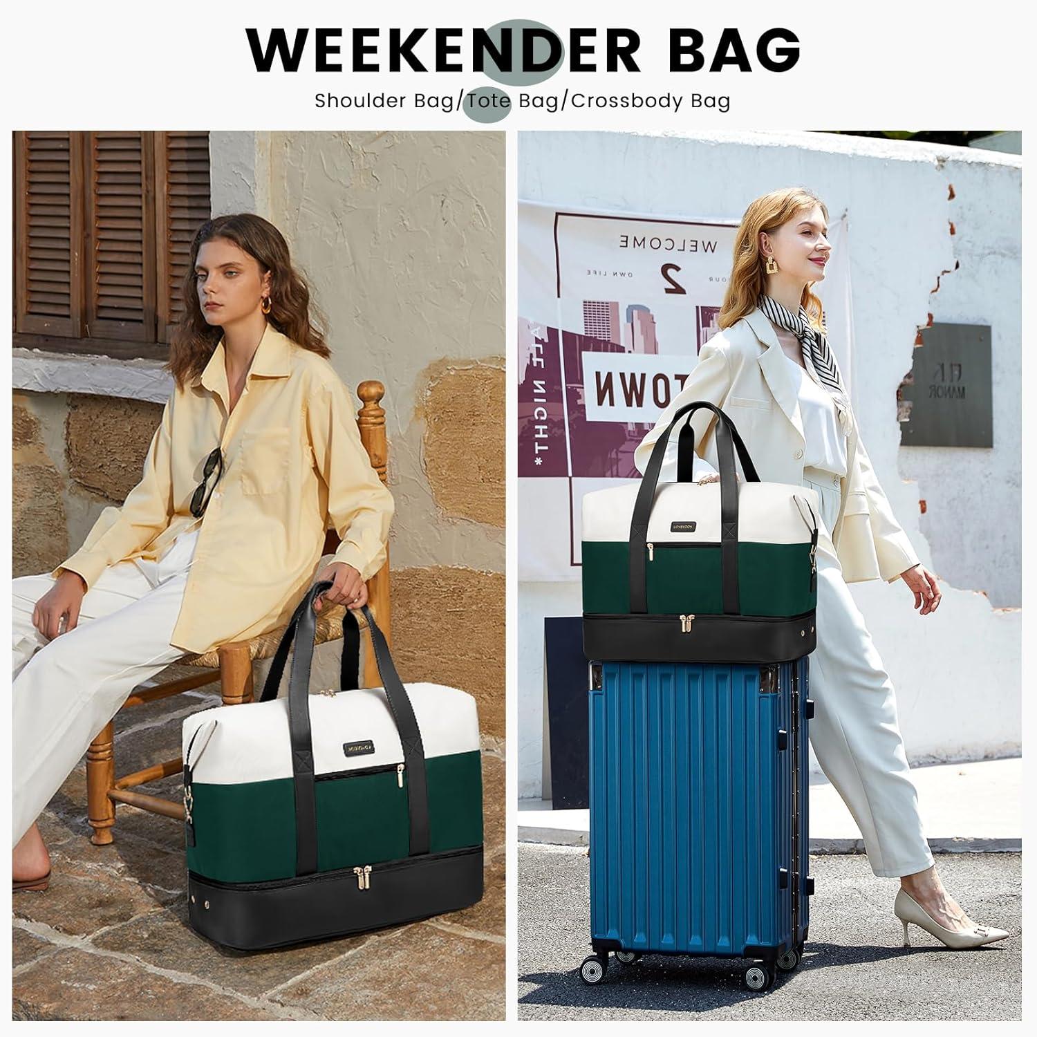 Damen Reisetasche Handgepäck Weekender Schwarz Kulturtasche Travel Bag