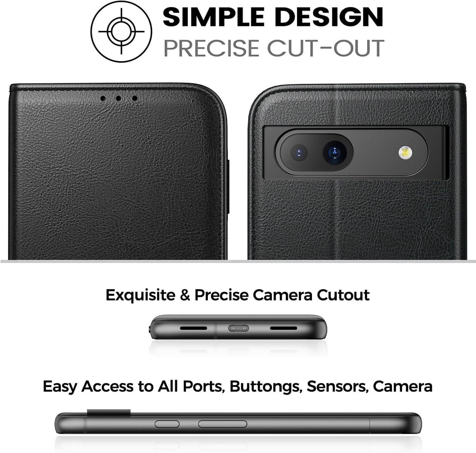 Handyhülle PU Leder RFID Schutzglas Kartenfach Ständer für Google Pixel 8A