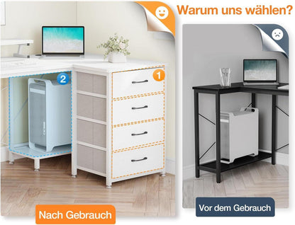 Eckschreibtisch L-Form 160x80cm mit 4 Schubladen LED USB