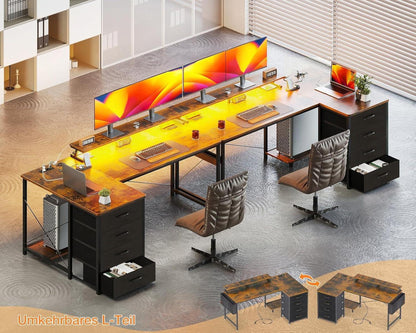 ODK L-Form Eckschreibtisch 140x80cm mit Stoff Schubladen