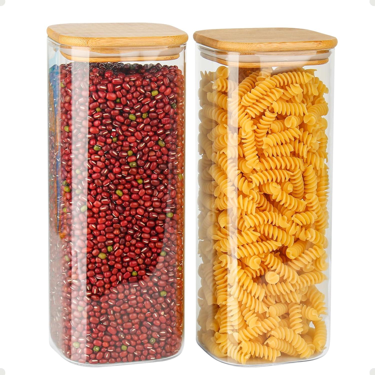 Vorratsdosen Glas Eckig Set 2er 2100ml Bambusdeckel Luftdicht