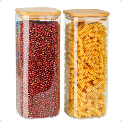 Vorratsdosen Glas Eckig Set 2er 2100ml Bambusdeckel Luftdicht