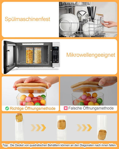 Glas Vorratsdosen Eckig 2er Set mit Bambusdeckel 2100ml Borosilikatglas