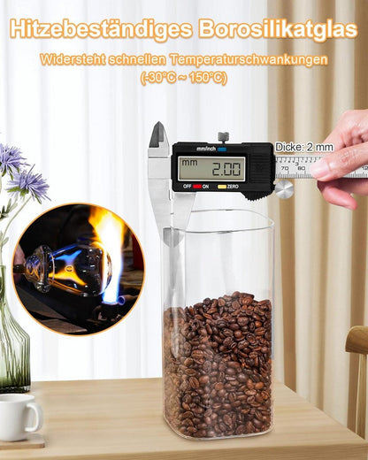Glas Vorratsdosen Eckig 2er Set Bambusdeckel 2100ml Luftdicht