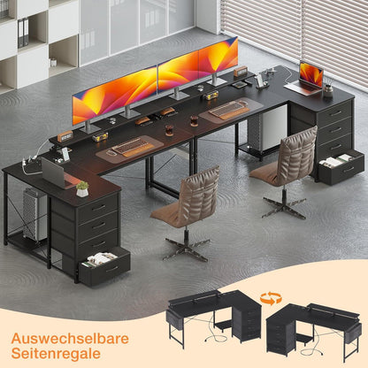ODK L-förmiger Schreibtisch mit USB-Ladeanschluss Schwarz 160x80cm