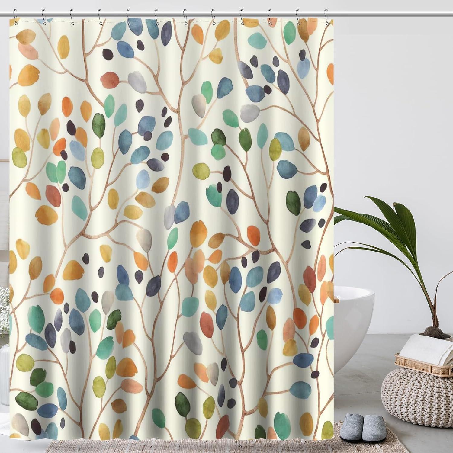 Duschvorhang mit Blumenmuster und Blättern 180cm x 200cm