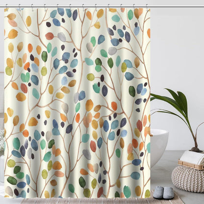 Duschvorhang mit Blumenmuster und Blättern 180cm x 200cm