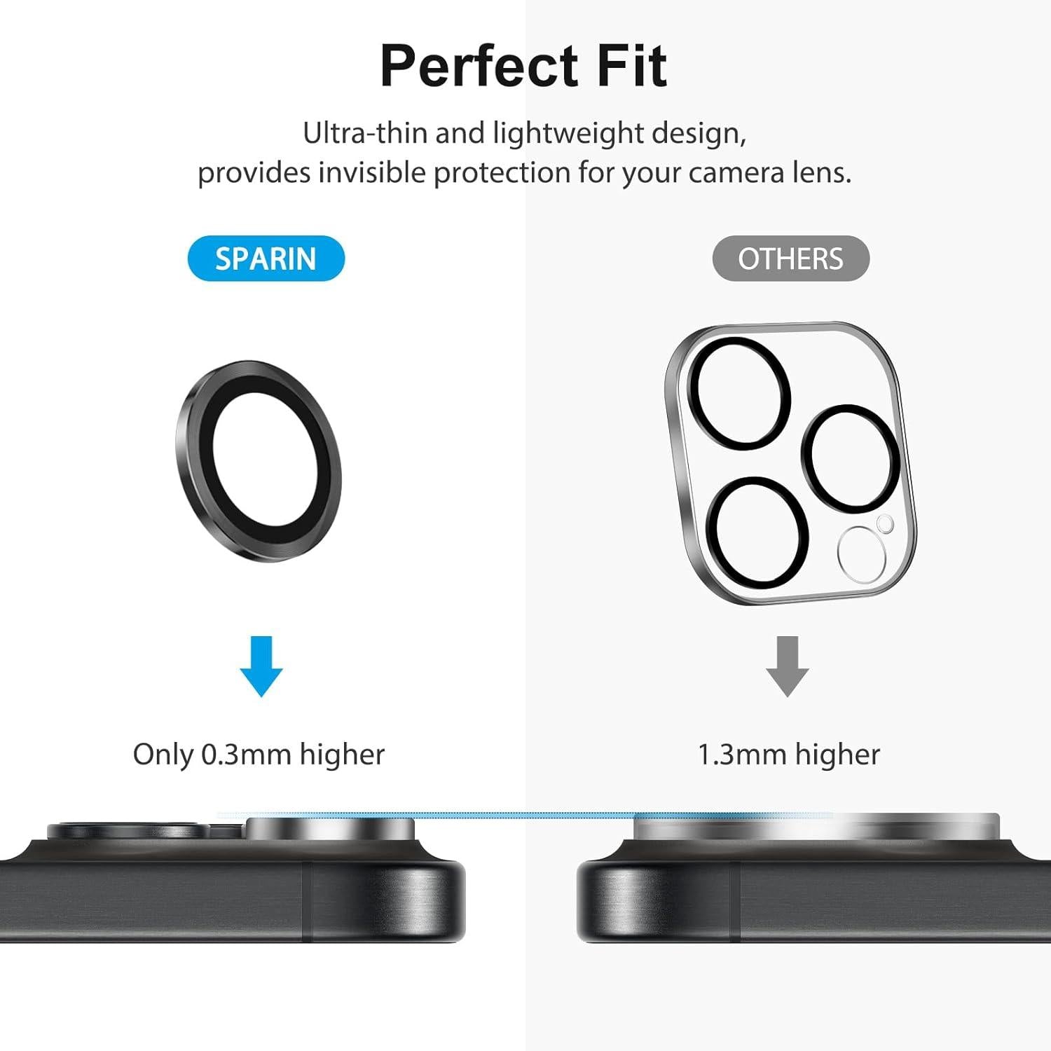 SPARIN iPhone 15 Pro Kameraschutz 4er-Pack inkl. 9H Panzerglas, Anti-Kratzer, Titan Schwarz