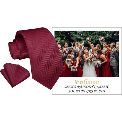 Krawatten-Set Herren mit Einstecktuch, Weinrot Streifen