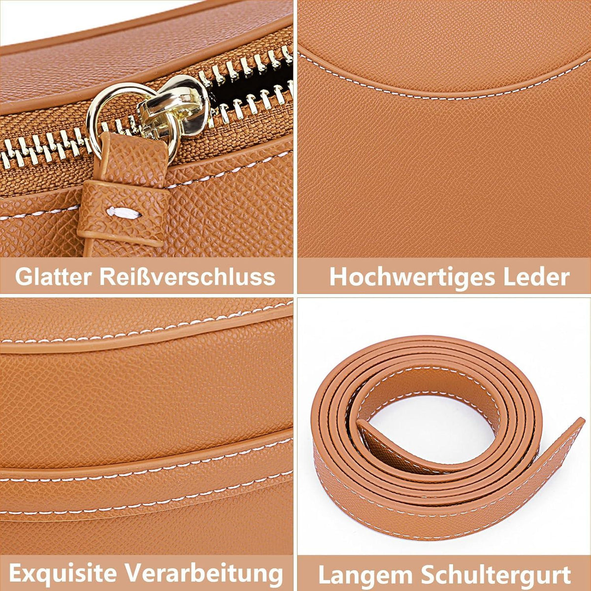 Halbmond Tasche Damen PU Leder Schulter Umhängetasche Braun