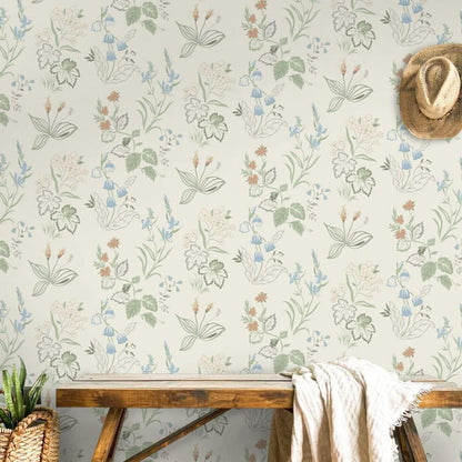 Selbstklebende Blumentapete Beige Grün 39×500cm Wand Möbelfolie