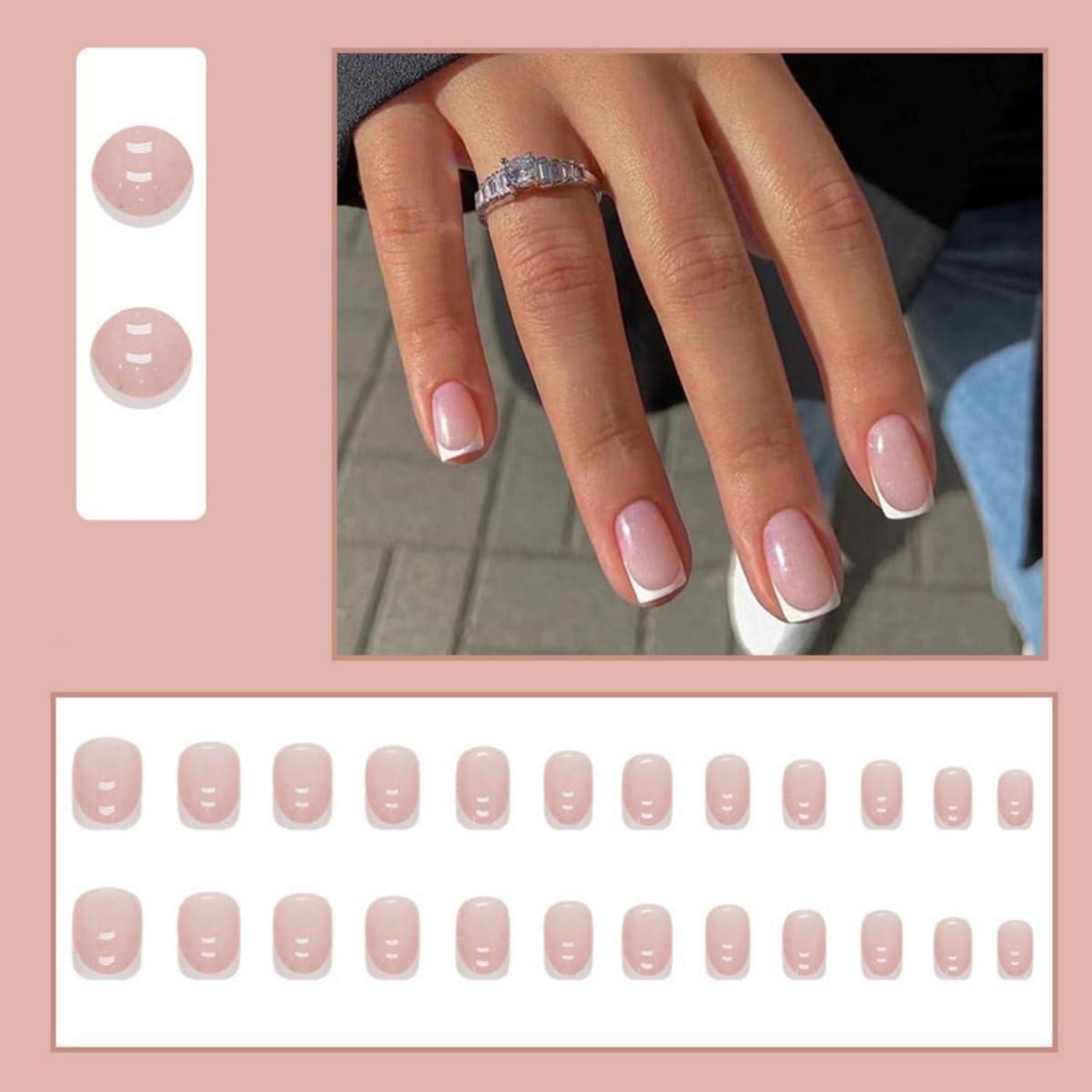 24 Stück Glossy Eckig Kurz Weiß Press on Nägel Künstliche Fingernägel Frauen