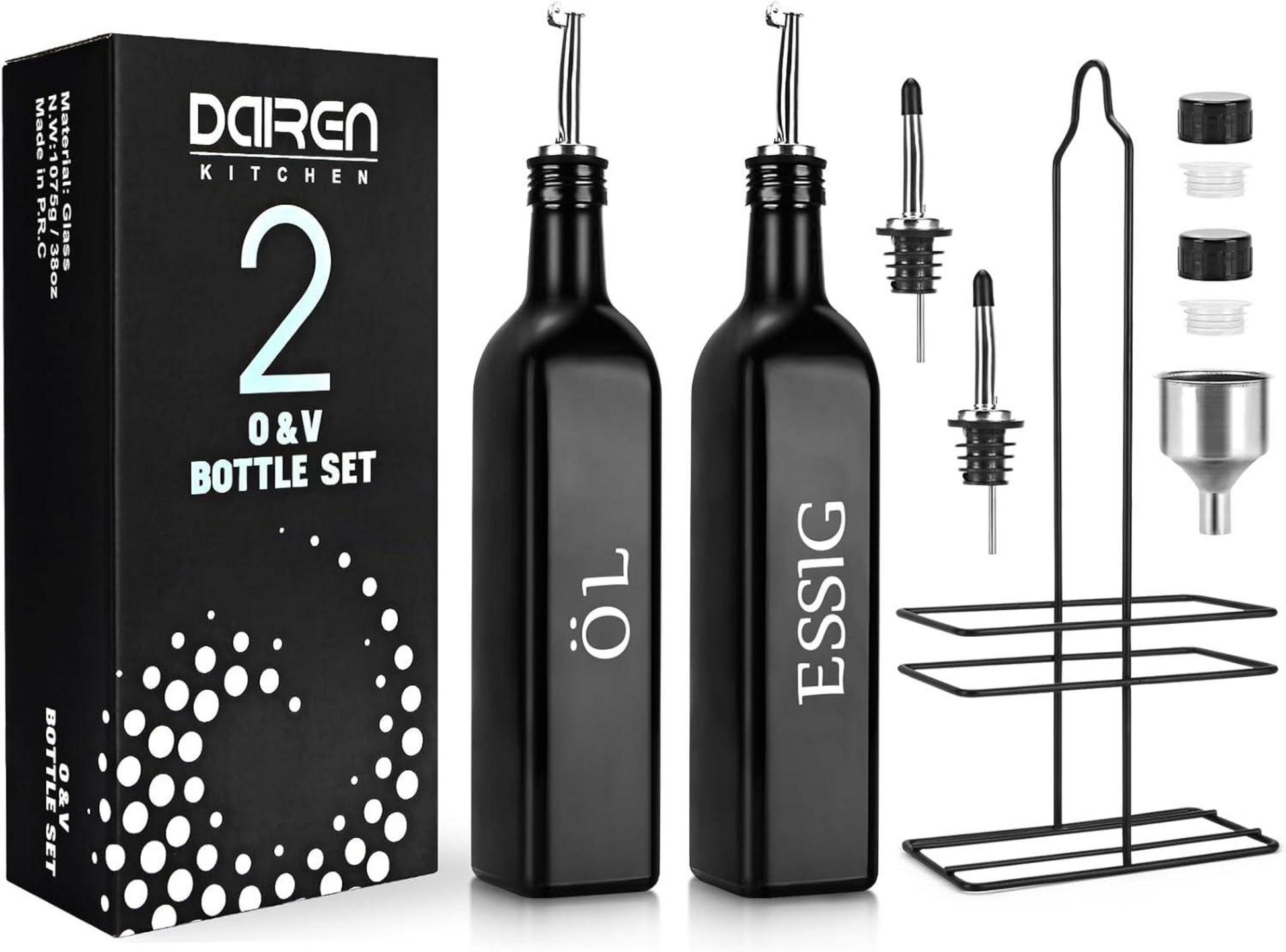 Öl und Essig Spender Flasche 500ML Glas-Set mit Caddy Halter