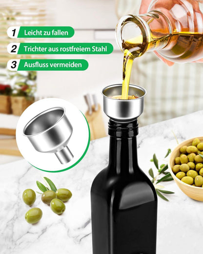 Öl Essig Spender Set 500ML Glas Edelstahl Ausguss Schwarz