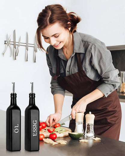 Öl Essig Spender Set 500ML Glas Edelstahl Ausguss Schwarz