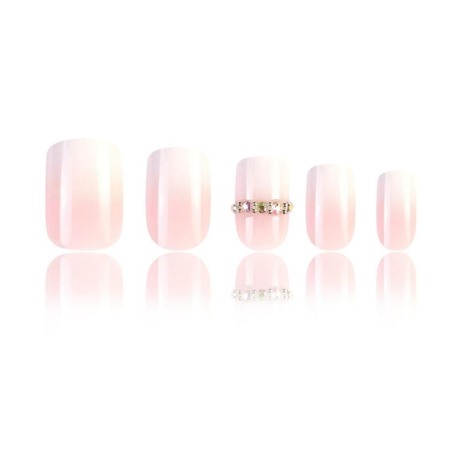 24 Stück Weiß Pink Eckig Nägel Aufkleben French Press on Nails