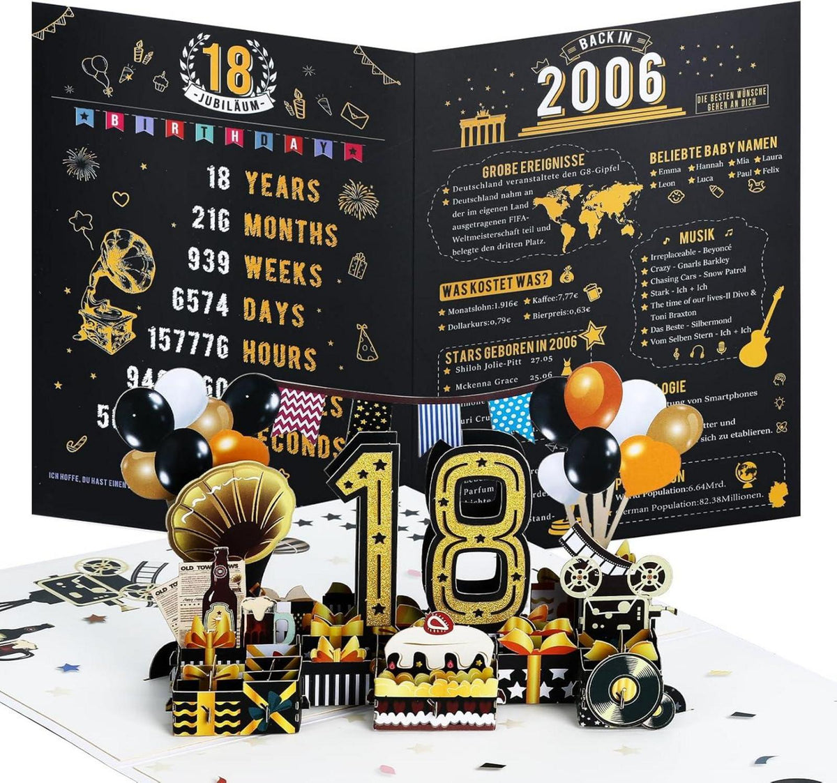 Joyoldelf 3D Pop Up Geburtstagskarte 18 Jahrgang Geschenk Umschlag