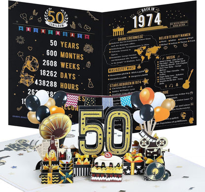 Geburtstagskarte 50 Jahrgang Retro 3D Pop Up Grußkarte Umschlag