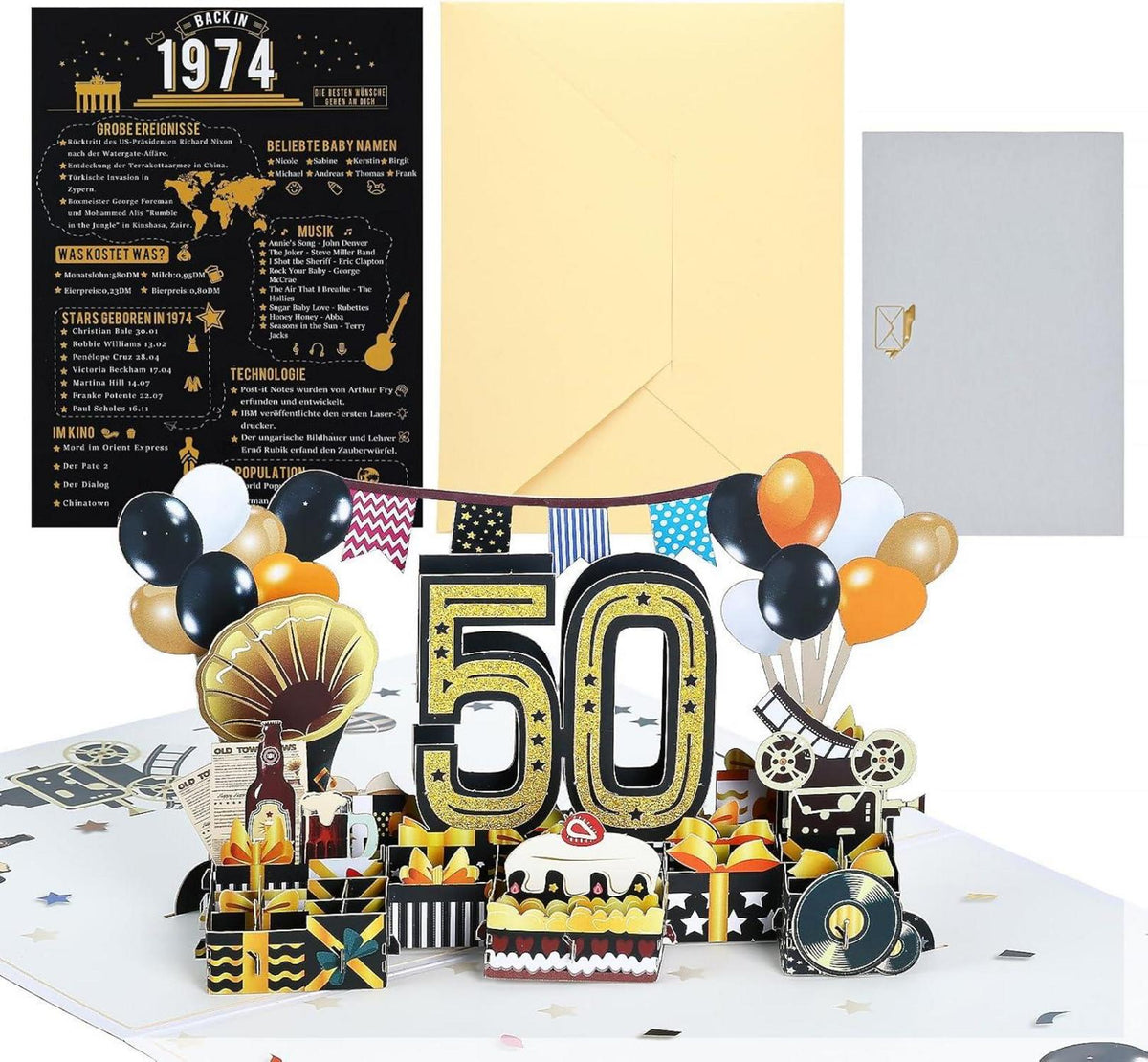 Joyoldelf 1974 Jahrgang 3D Pop Up Geburtstagskarte Umschlag