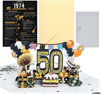 Joyoldelf 1974 Jahrgang 3D Pop Up Geburtstagskarte Umschlag