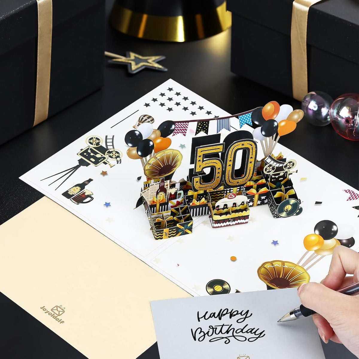 Joyoldelf 50. Geburtstagskarte 1974 - Pop Up 3D Grußkarte Umschlag - Geburtstagsgeschenk