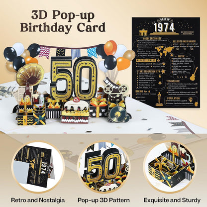 Joyoldelf 3D Pop Up Geburtstagskarte 1974 Jahrgang Geschenk Umschlag