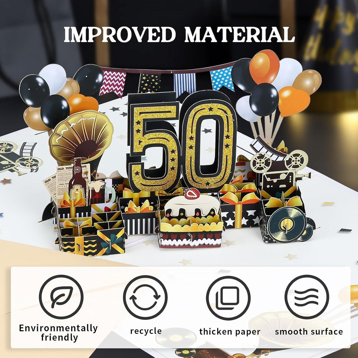 Joyoldelf 3D Pop Up Geburtstagskarte 1974 Jahrgang Geschenk Umschlag