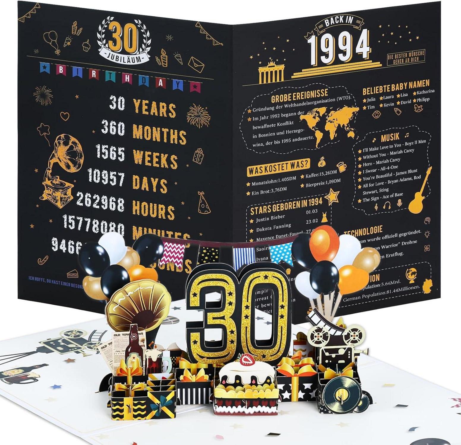 Joyoldelf 3D Pop Up Geburtstagskarte 30. Jahrgang 1994 Geschenk