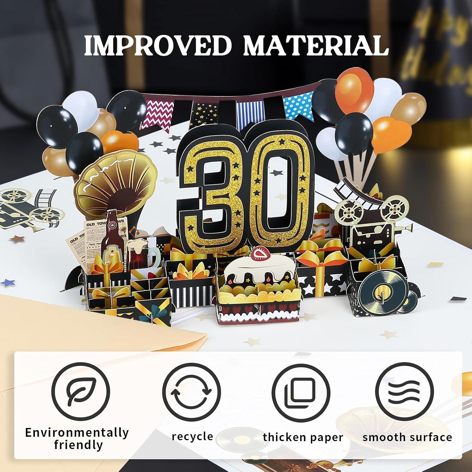 Joyoldelf 3D Pop Up Geburtstagskarte 30. Jahrgang Geschenk Umschlag