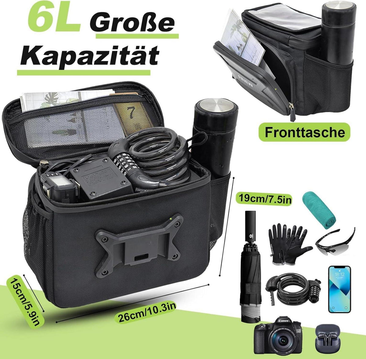 Lenkertasche Fahrrad E Bike 6L Vorne Wasserdicht Touchscreen
