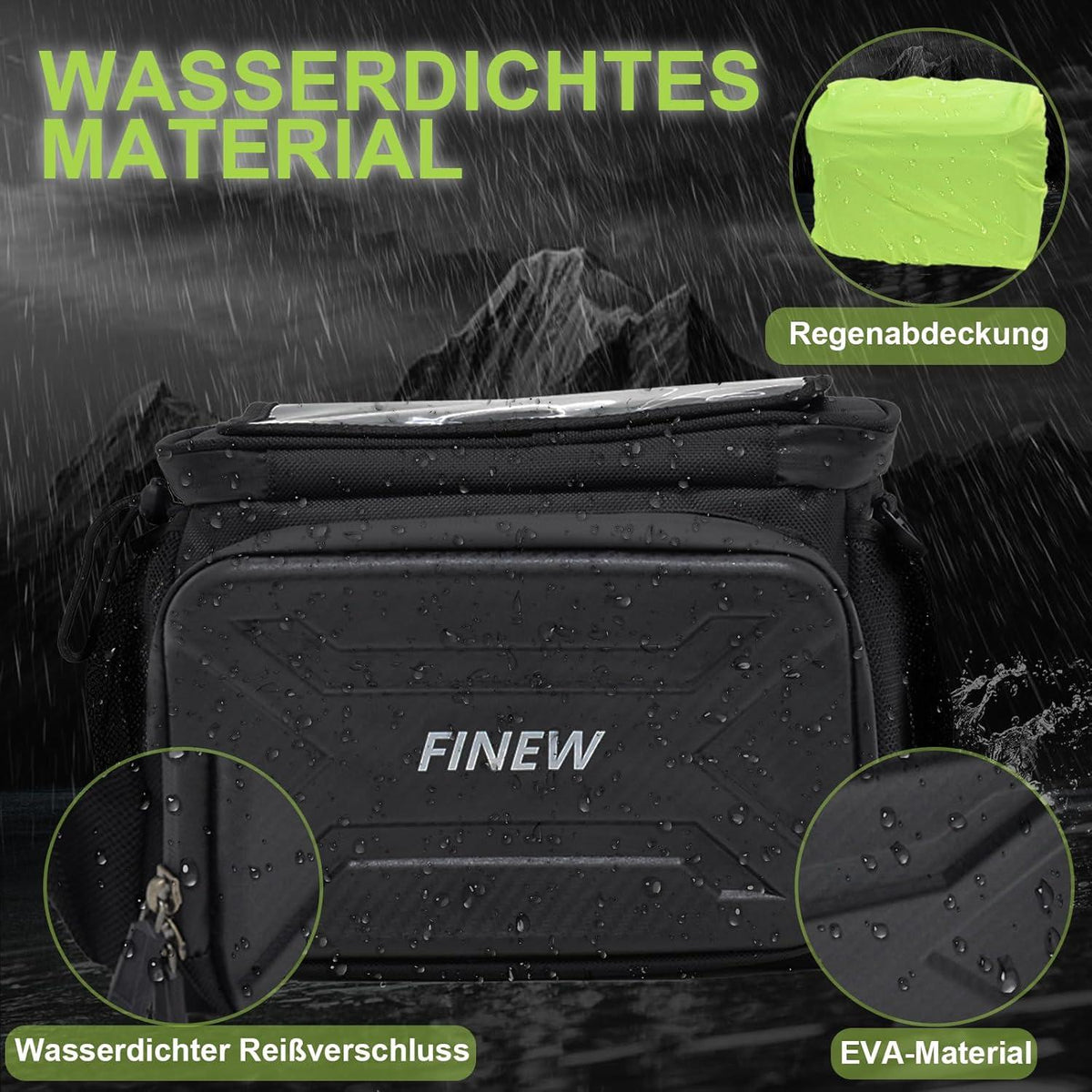 Lenkertasche für Fahrrad E Bike 6L, Wasserdicht, Touchscreen, Regenschutz
