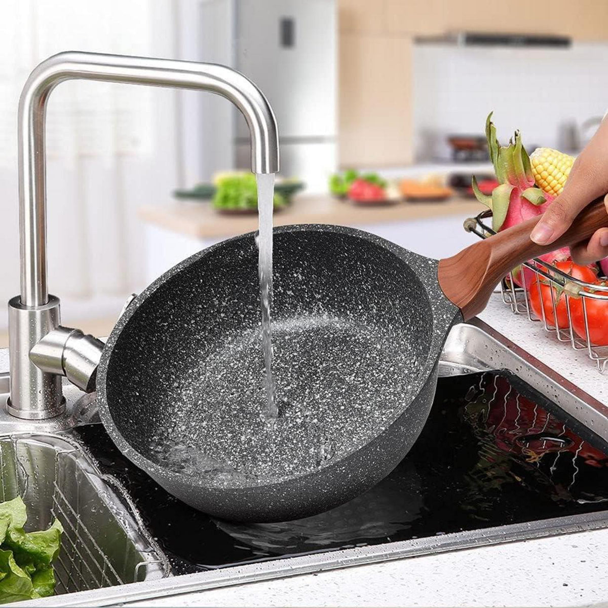 Tiefe Antihaft Pfanne mit Deckel 24cm Granitbeschichtung für alle