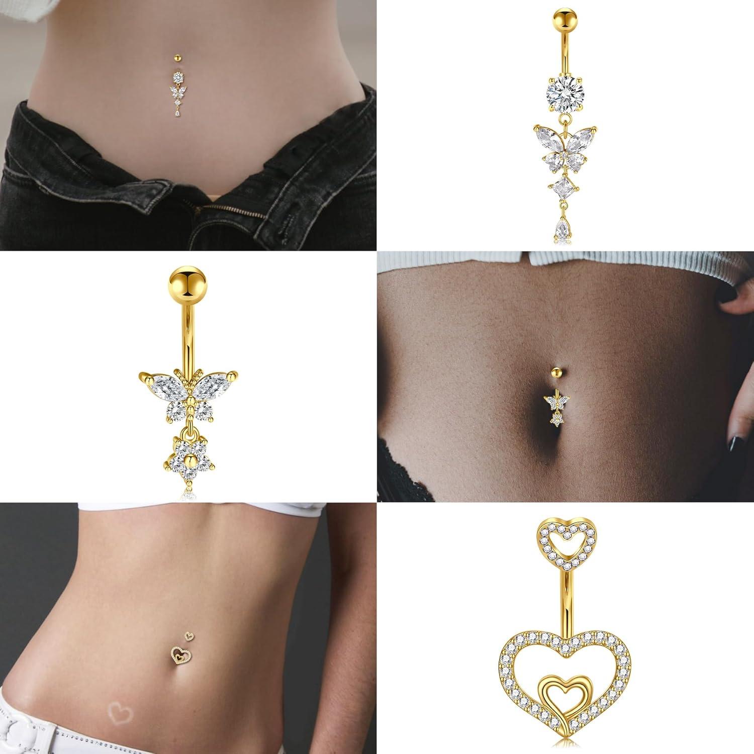 3er Set NIUSIMAN Bauchnabelpiercing 14G Silber Gold