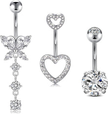 3 Stück Bauchnabelpiercing Set Chirurgenstahl Silber Gold Diamant