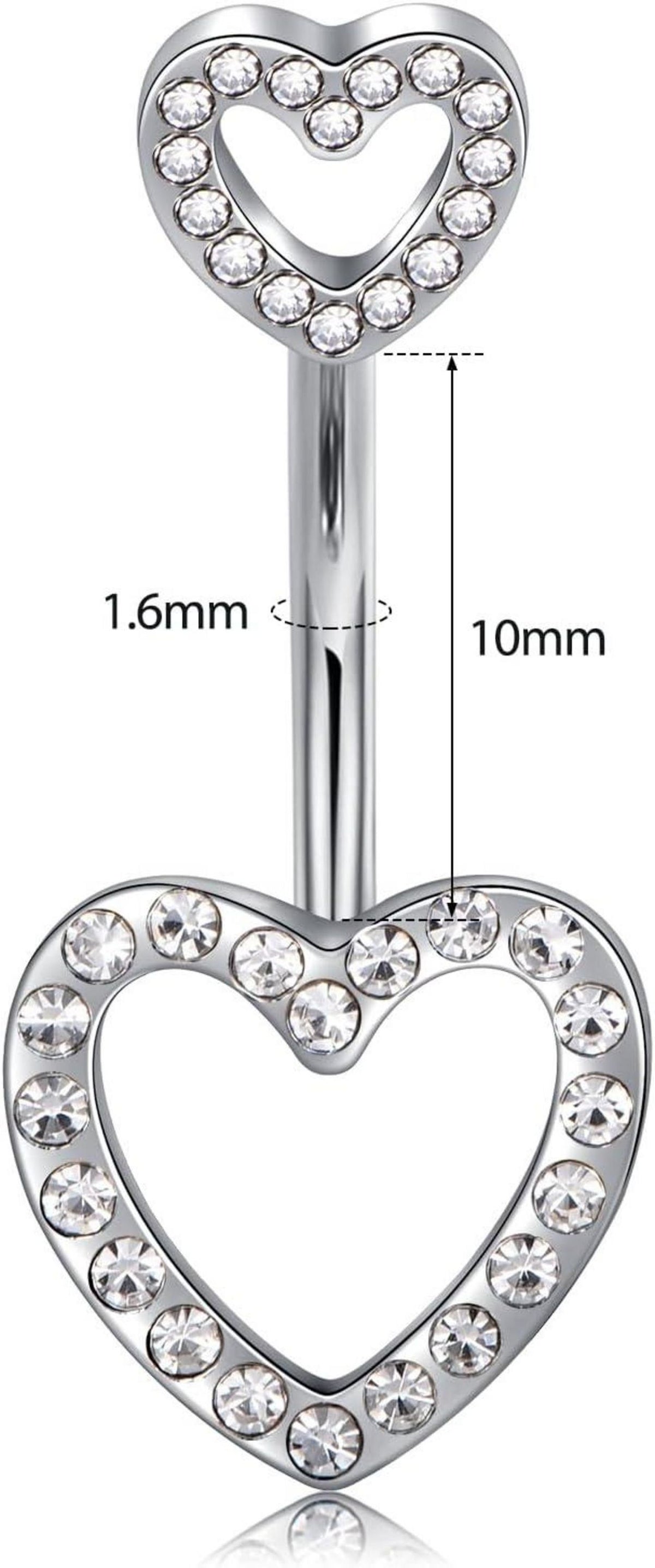 Bauchnabelpiercing Set 14G Chirurgenstahl Herz Kristall Gold Silber