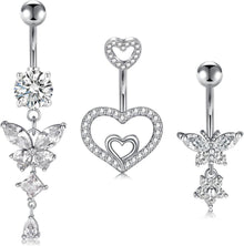 Bauchnabelpiercing Set Herz Schmetterling Diamant 14G Silber Gold