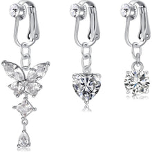 3 Stück Fake Bauchnabelpiercing Set Silber Lang Kristall