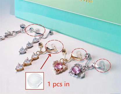 3 Stück Fake Bauchnabelpiercing Silber 316L Chirurgenstahl CZ Herz Schmetterling