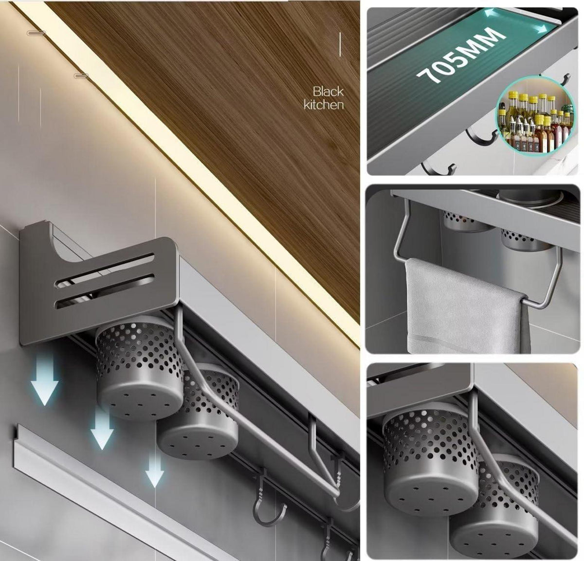 COITROZR Gewürzregal Küchenregal Wandhängend Platzsparend 70cm Grau