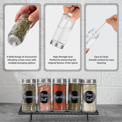 Gewürzgläser Set 120ml 12er Rund mit Schraubkappe, Streueinsatz, Etiketten