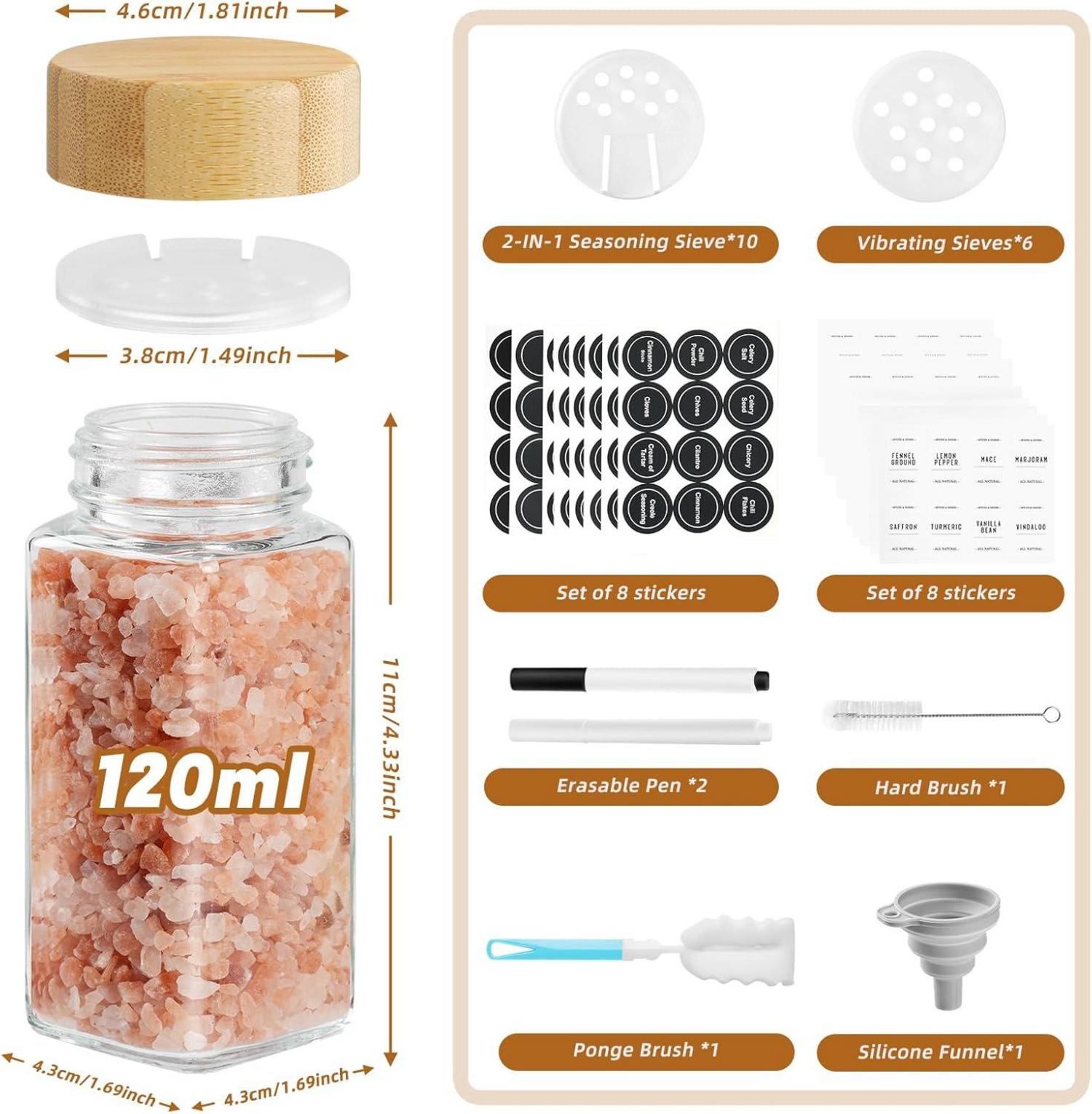 FRIBERG Gewürzgläser Set 12er 120ml mit Holzdeckel