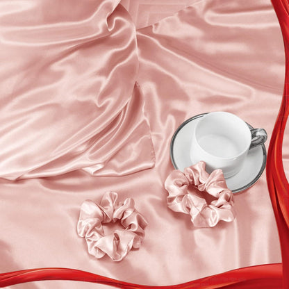 2er Set Satin Kissenbezug 40x80 Rosa Haargummis inkl. Umschlag