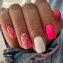 24er Set Rosa Weiß French Wellen Künstliche Nägel Für Frauen