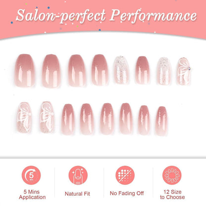 24 Stück Nägel Zum Aufkleben Mittel Sarg Rosa Glitzer