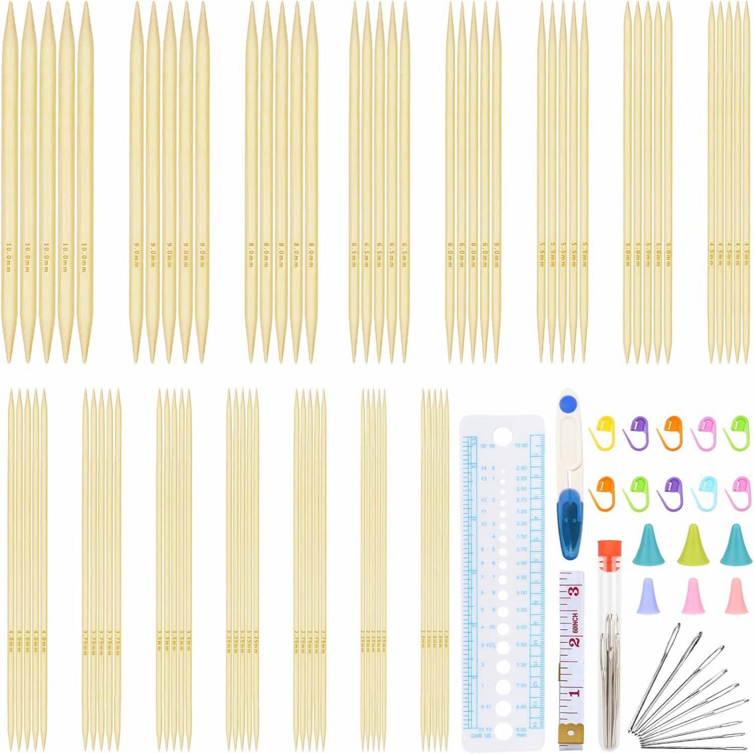 Bambus Stricknadeln Set 75-tlg. Doppelspitzen Strickzubehör 20cm