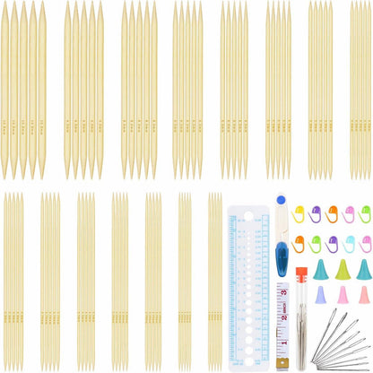 Bambus Stricknadeln Set 75-tlg. Doppelspitzen Strickzubehör 20cm