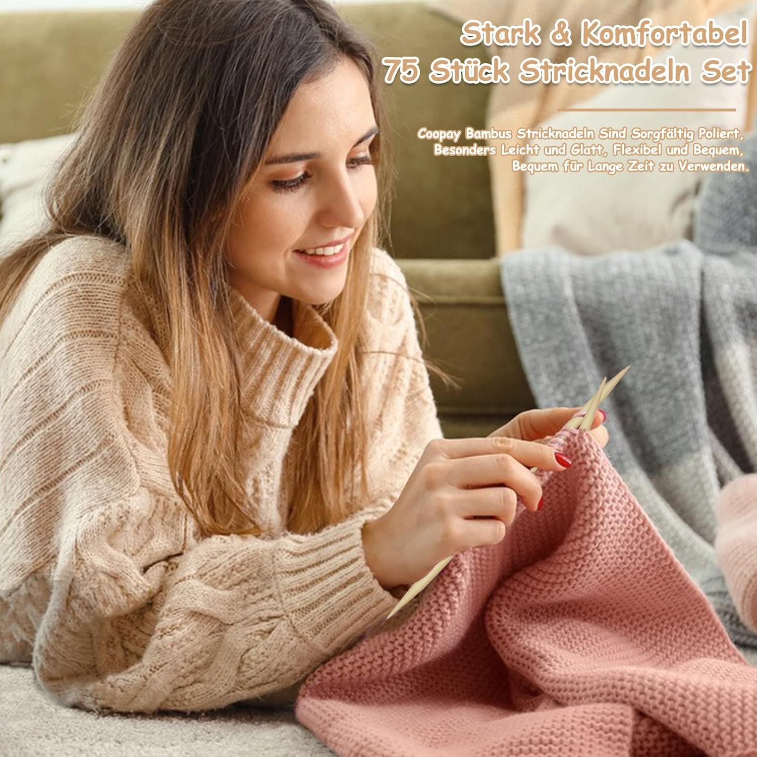 Bambus Stricknadeln Set 75-tlg. Doppelspitzen Strickzubehör 20cm
