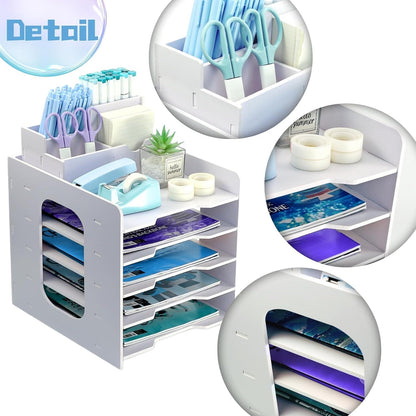 Holz Briefablage mit Stifthalter, 5-Tier Schreibtisch Organizer