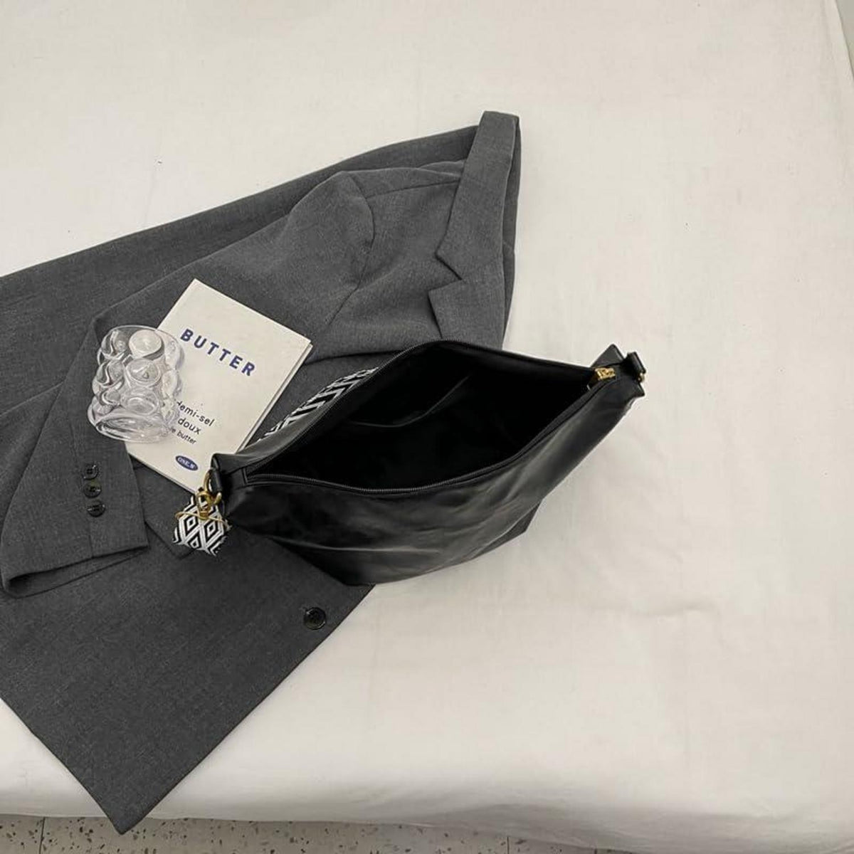 Weiche-Leder Umhängetasche Groß Crossbody Vintage Schwarz