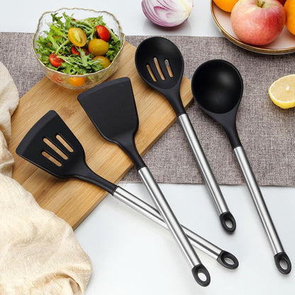 Silikon-Küchenutensilien 4-teiliges Set Schwarz mit Aufhängeloch